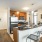 kitchen with bar and barstools