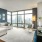 living room with window and city scape 